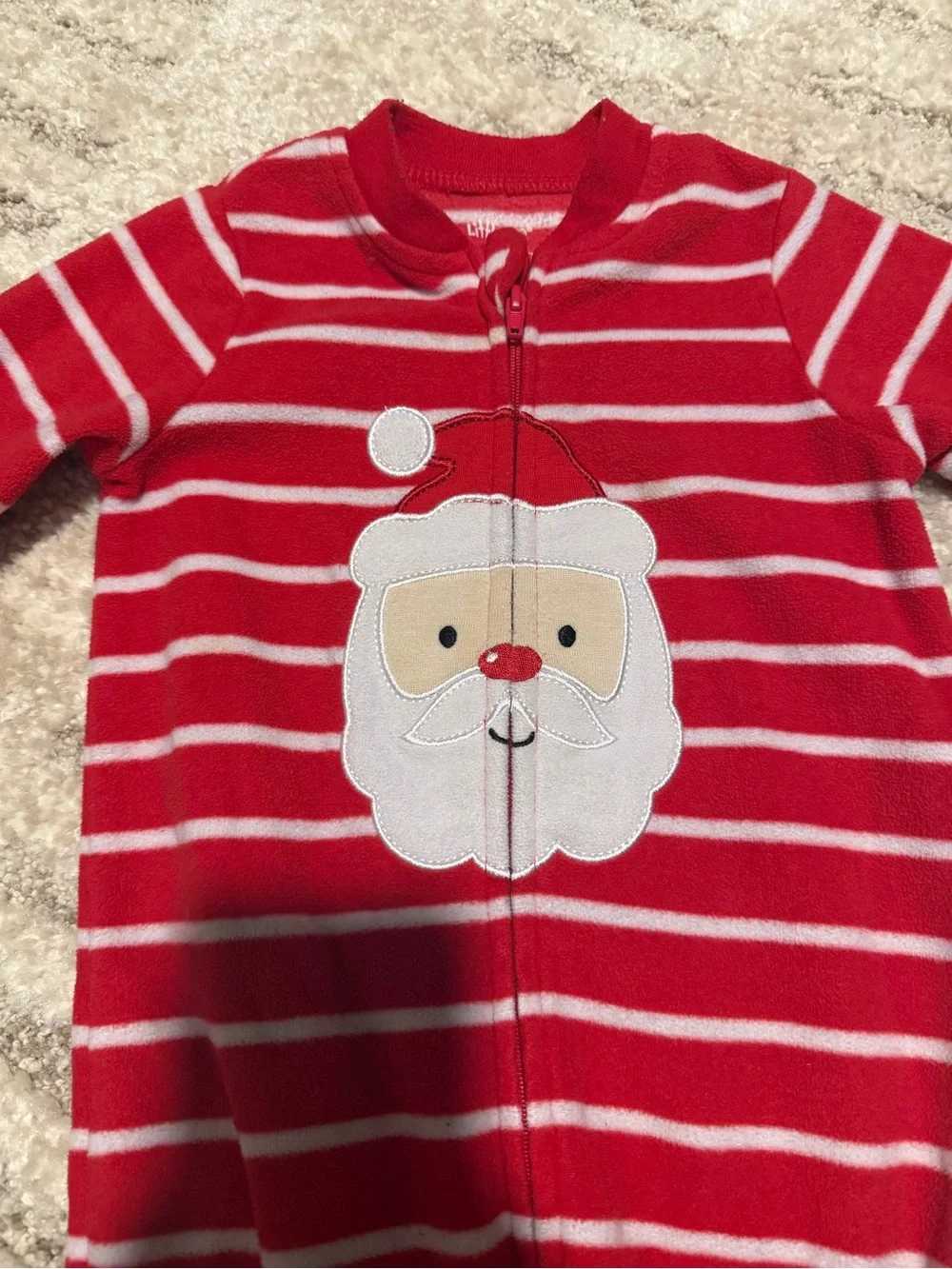 Little Me Red & White Striped Santa Footed Pajamas